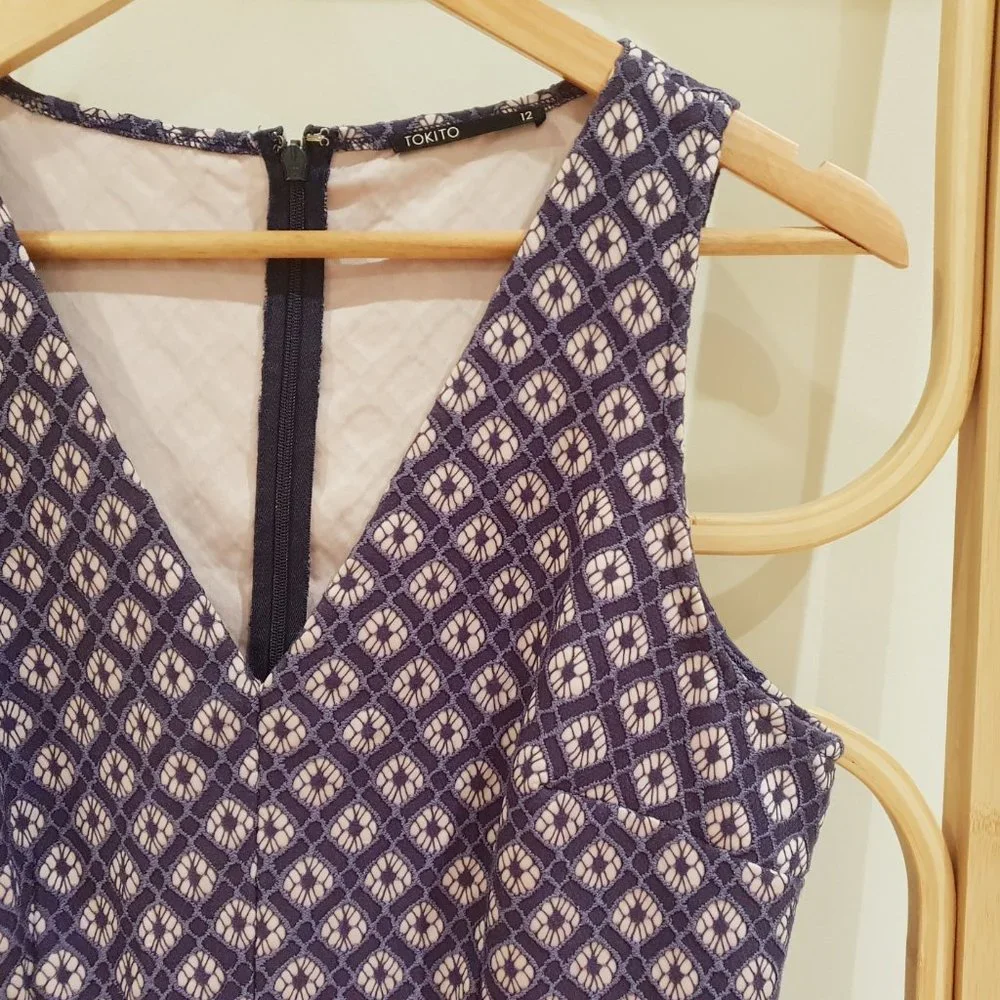 TOKITO Blue Pink Bonded Lace Sleeveless Fit & Flare Dress - Picture 4 of 5